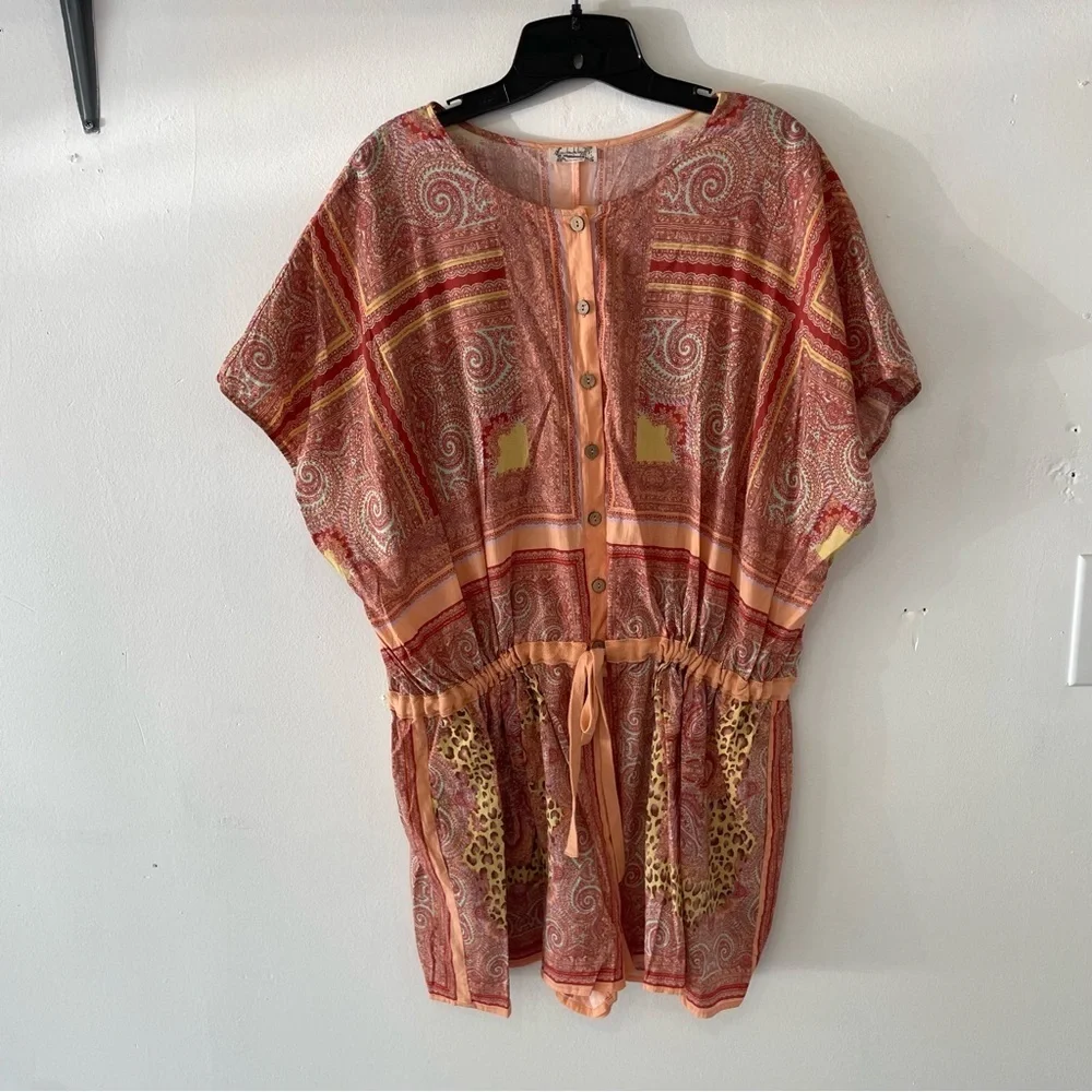 Free People Intimately Paisley Leopard Print Short Sleeve Romper - 37618